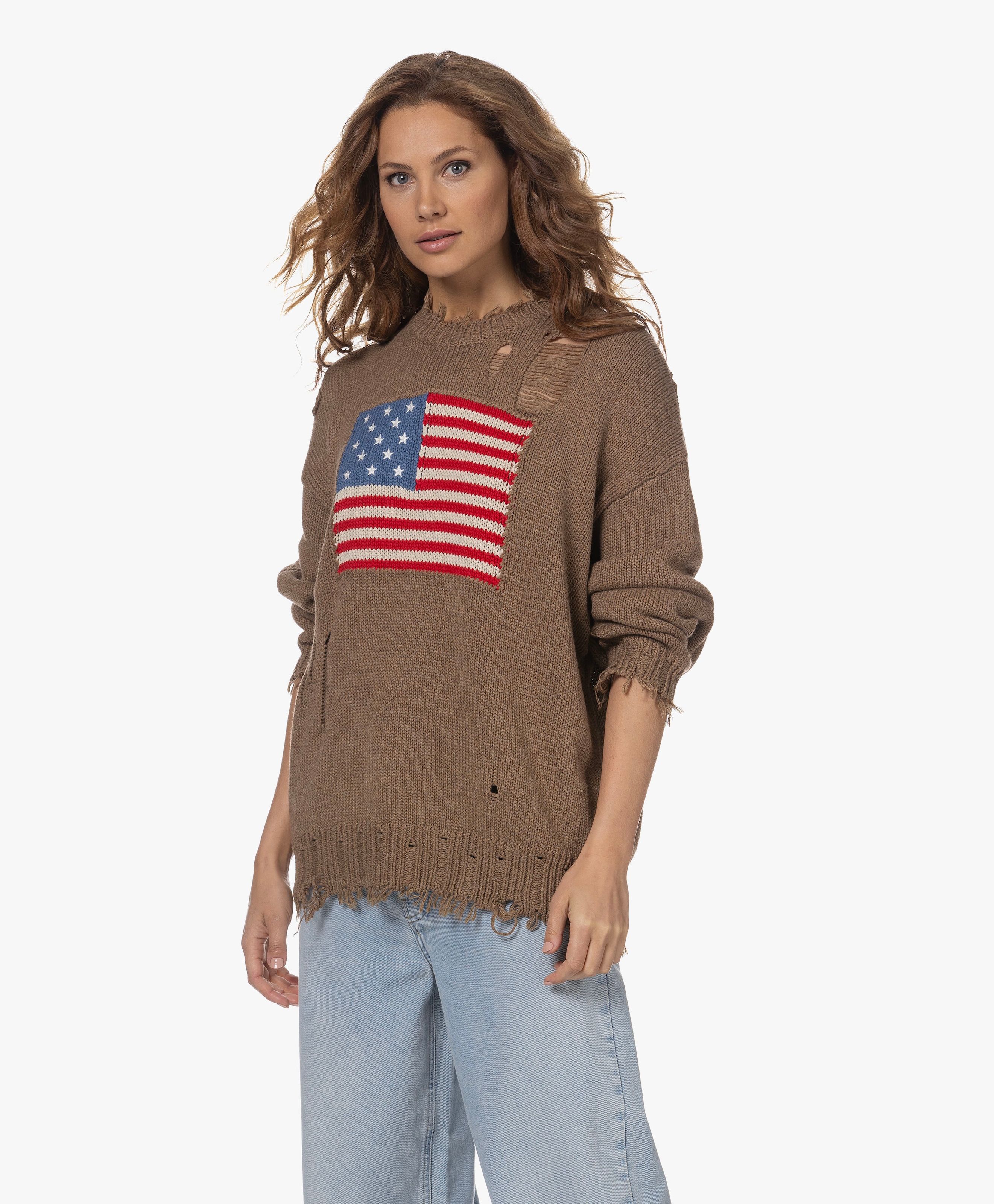 American Flag Trui met Distressed Details