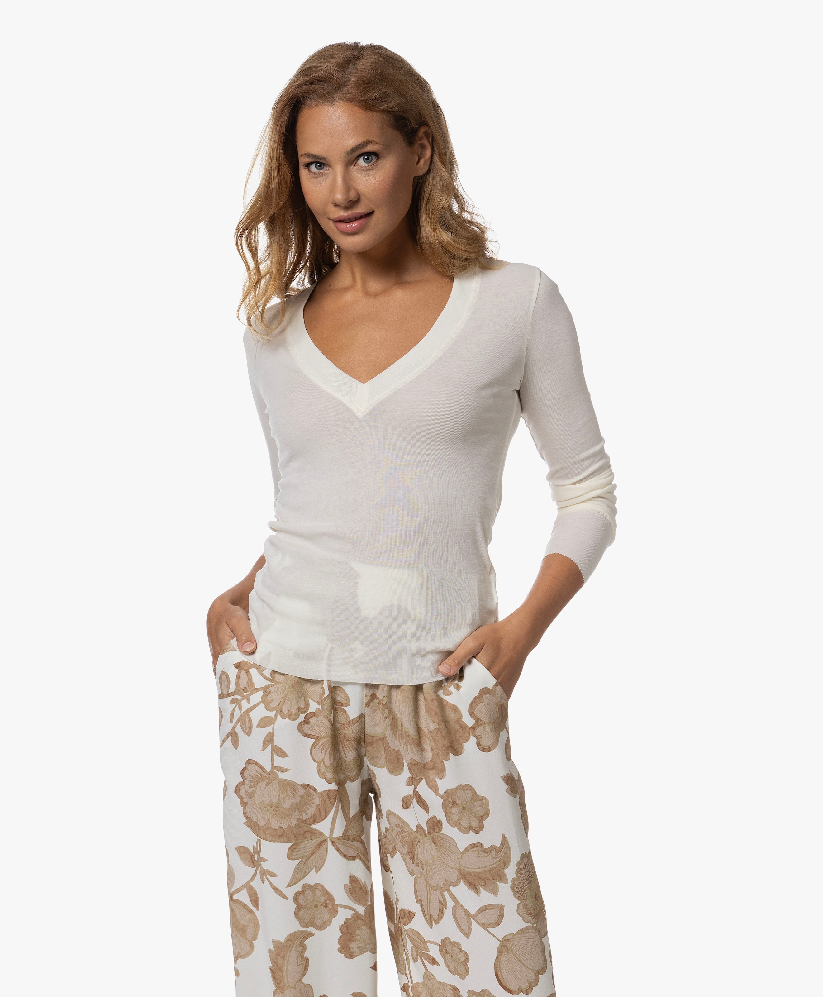 Amatillo Katoen-Modal V-hals Longsleeve