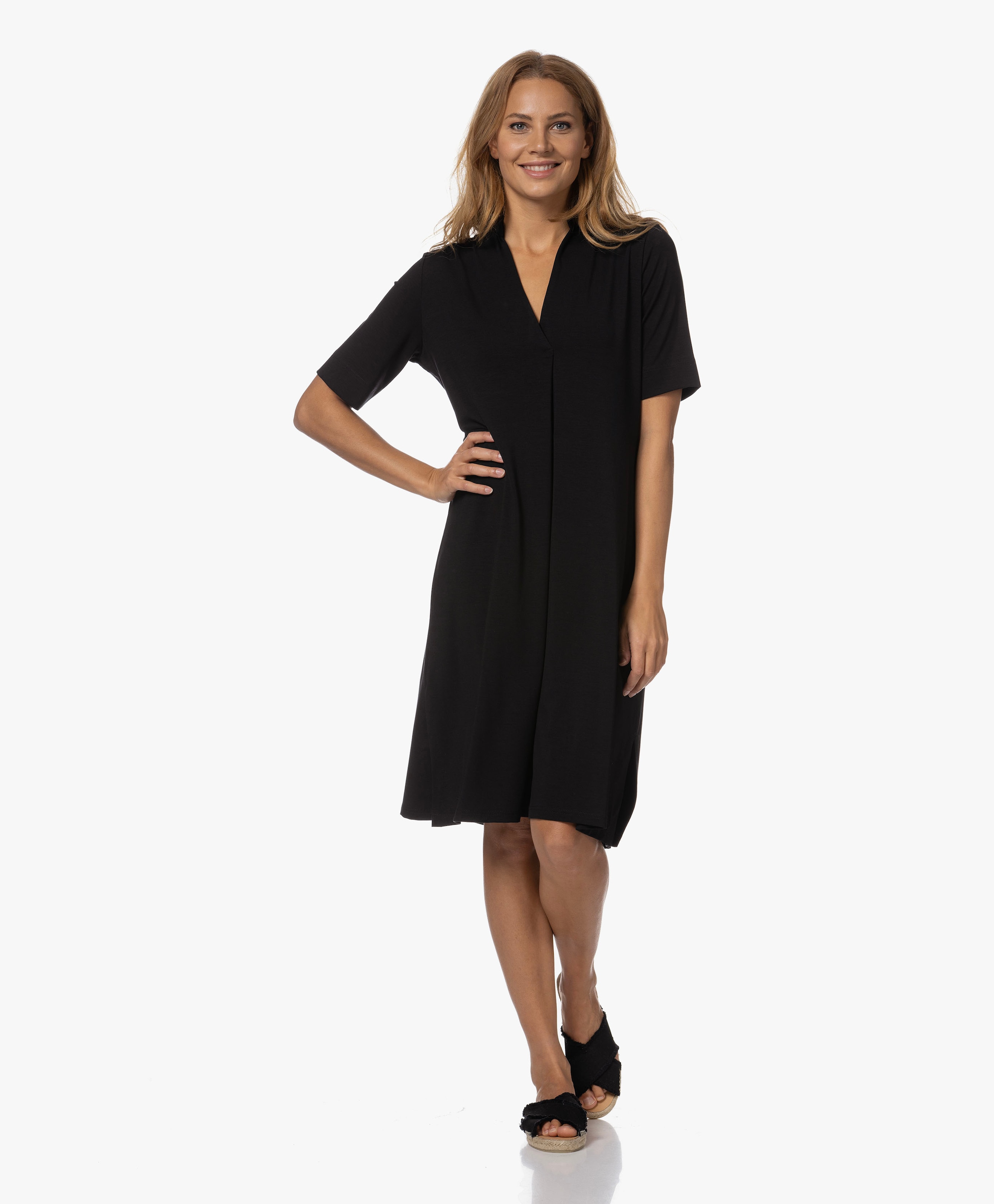Soepelvallende Jersey Jurk met V-hals