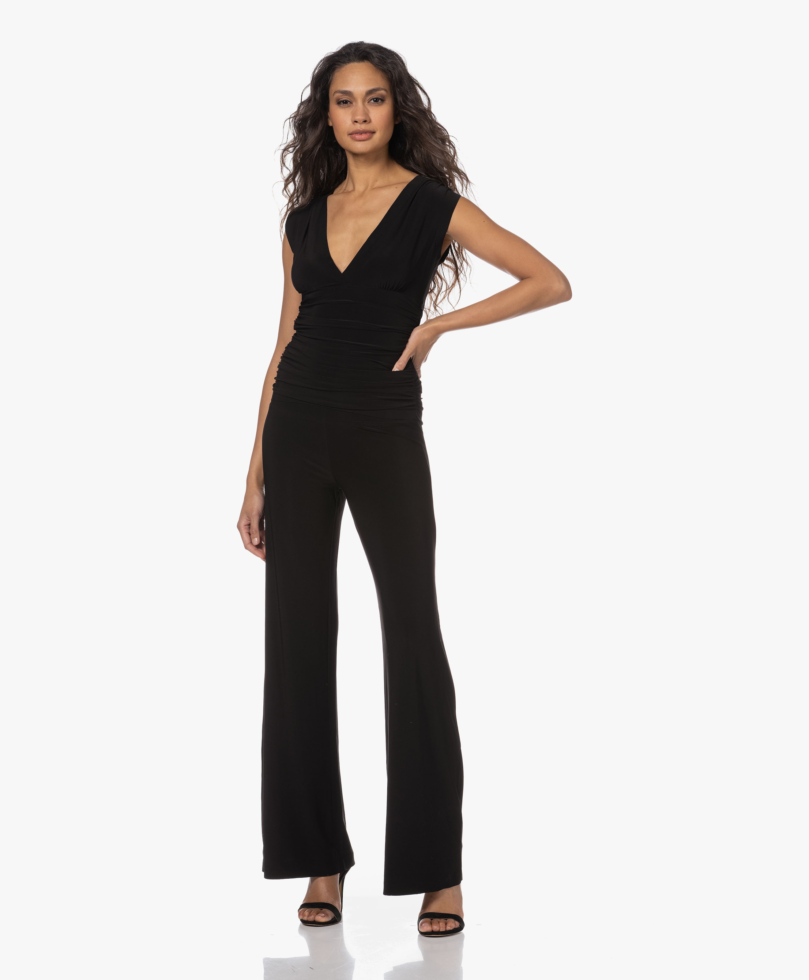 Sleeveless Shirred Travel Jersey Jumpsuit