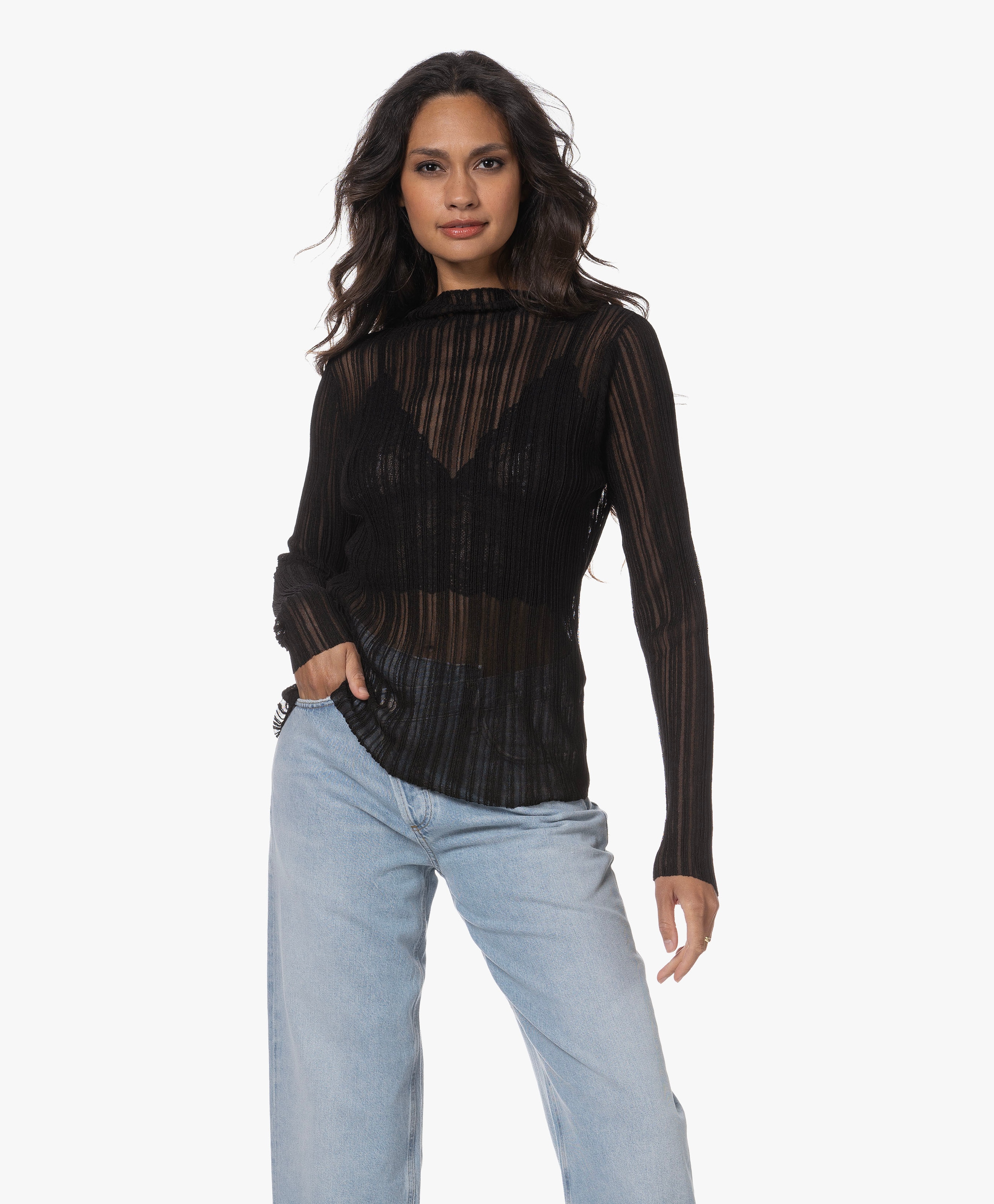 Amy Semi-transparante Rib Longsleeve