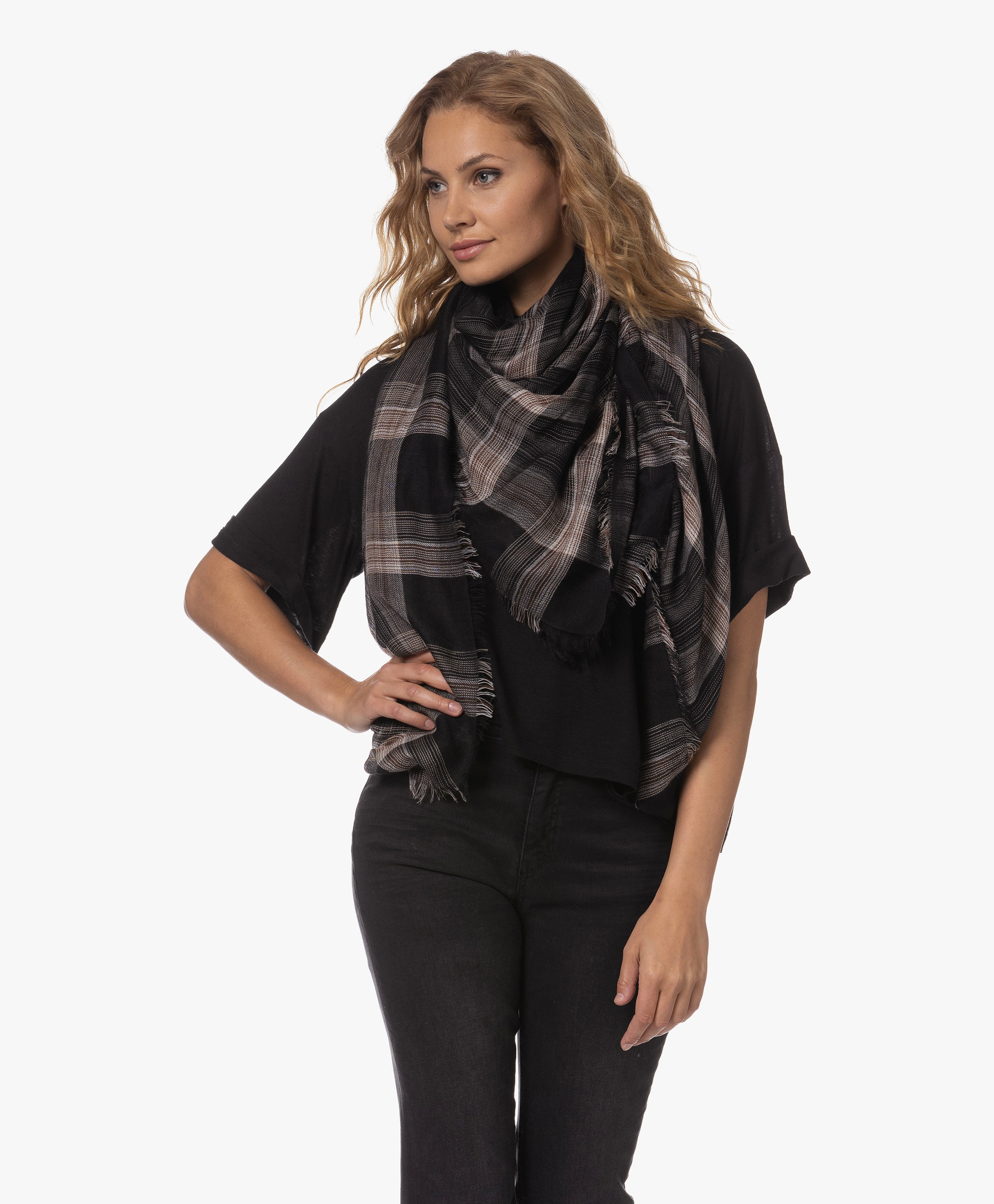 Cashmere-Silk Check Scarf